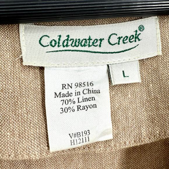 Coldwater Creek Sz Large LINEN BLEND Beaded Tropical Beach Blouse Shirt Top - Picture 2 of 7